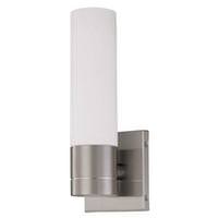 View 1 Light Brushed Nickel White Satin Glass Tube Wall Sconce Light Fixture