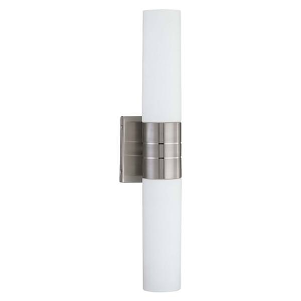 2 Light Brushed Nickel White Satin Glass Tube Vertical Wall Sconce Light Fixture