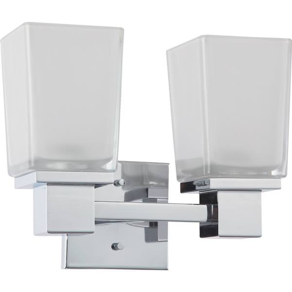2 Light Polished Chrome Sandstone Etched Glass Shades Vanity Light Fixture