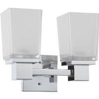 View 2 Light Polished Chrome Sandstone Etched Glass Shades Vanity Light Fixture