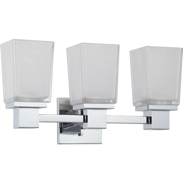 3 Light Polished Chrome Sandstone Etched Glass Shades Vanity Light Fixture
