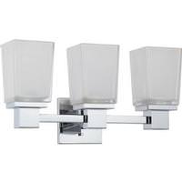 View 3 Light Polished Chrome Sandstone Etched Glass Shades Vanity Light Fixture
