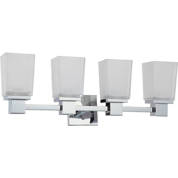 4 Light Polished Chrome Sandstone Etched Glass Shades Vanity Light Fixture