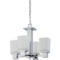 View 4 Light Polished Chrome Sandstone Etched Glass Shades Chandelier Light Fixture
