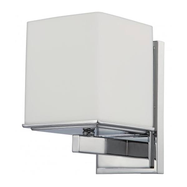 1 Light Polished Chrome White Satin Glass Shade Vanity Light Fixture