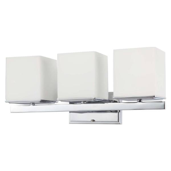 3 Light Polished Chrome Satin White Glass Shades Vanity Light Fixture