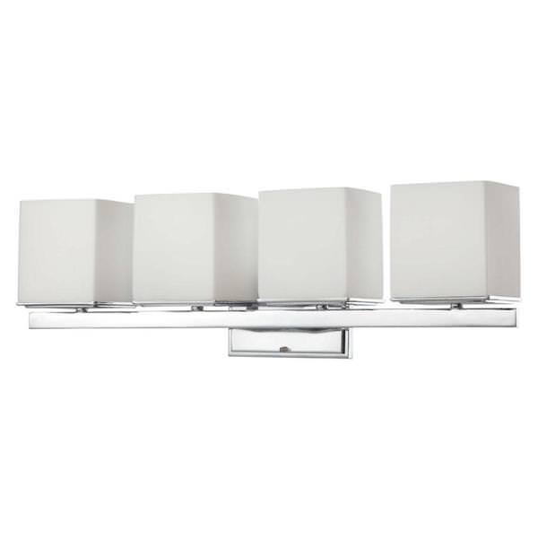 4 Light Polished Chrome Satin White Glass Shades Vanity Light Fixture