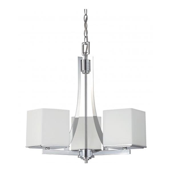 3 Light Polished Chrome White Satin Glass Shades Chandelier Light Fixture