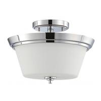 View 2 Light 13" Round Polished Chrome White Satin Glass Shade Ceiling Light Fixture