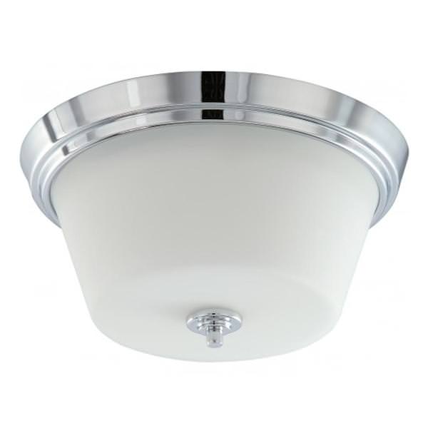 2 Light 13" Round Polished Chrome White Satin Glass Shade Ceiling Light Fixture