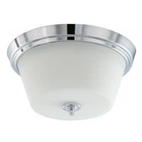 View 2 Light 13" Round Polished Chrome White Satin Glass Shade Ceiling Light Fixture