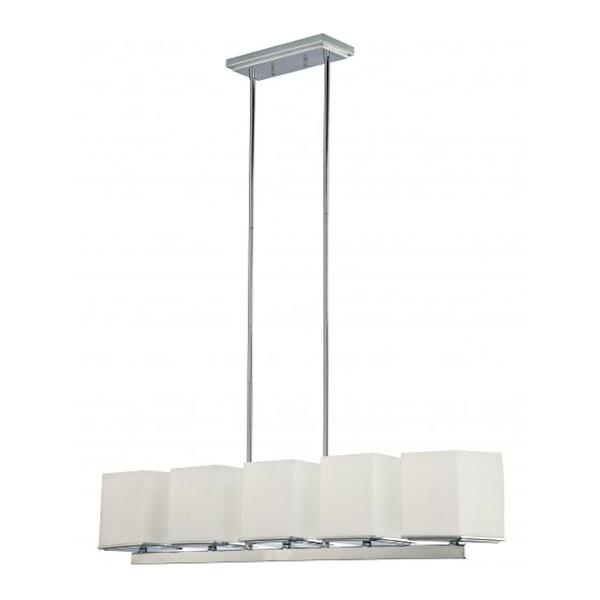 5 Light Polished Chrome White Satin Glass Shades Island Pendant Light Fixture