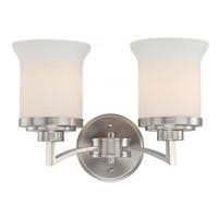 View 2 Light Brushed Nickel White Satin Glass Shades Vanity Light Fixture