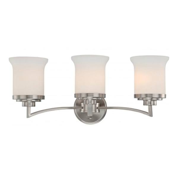3 Light Brushed Nickel White Satin Glass Shades Vanity Light Fixture