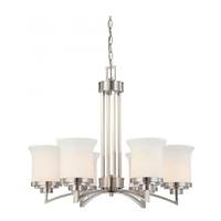 View 6 Light Brushed Nickel White Satin Glass Shades Chandelier Light Fixture