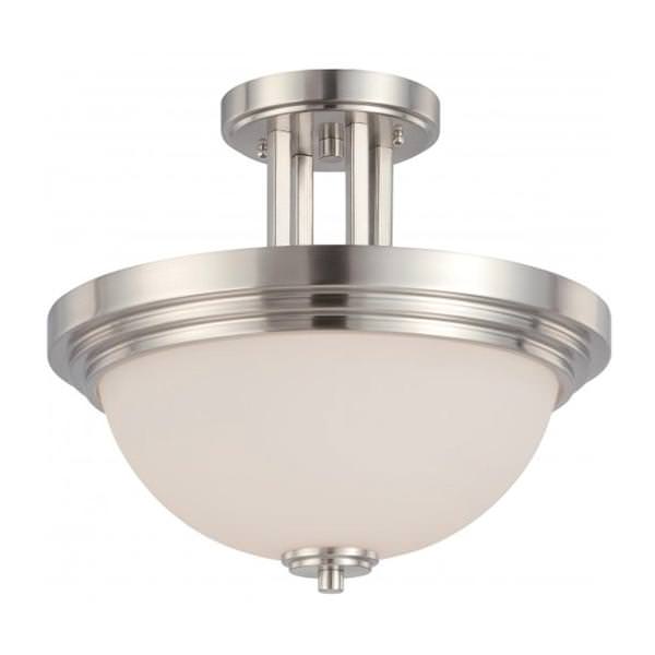 2 Light Brushed Nickel White Satin Glass Shade Ceiling Light Fixture