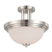 View 2 Light Brushed Nickel White Satin Glass Shade Ceiling Light Fixture