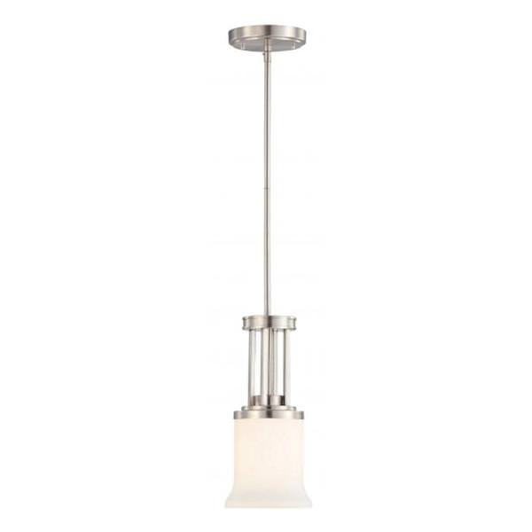 1 Light Brushed Nickel White Satin Glass Shade Mini Pendant Light Fixture