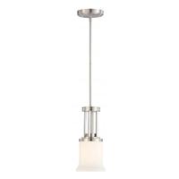 View 1 Light Brushed Nickel White Satin Glass Shade Mini Pendant Light Fixture