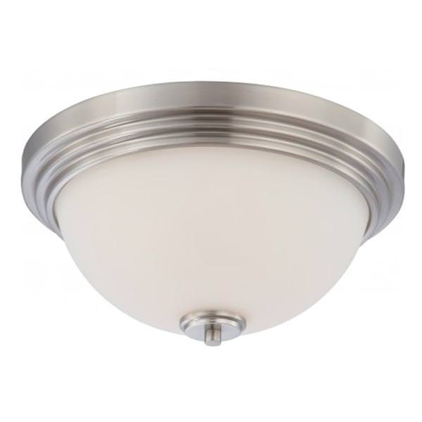 2 Light Brushed Nickel White Satin Glass Shade Ceiling Light Fixture