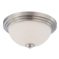 View 2 Light Brushed Nickel White Satin Glass Shade Ceiling Light Fixture