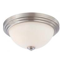 View 3 Light Brushed Nickel White Satin Glass Shade Ceiling Light Fixture