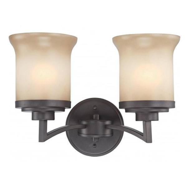 2 Light Dark Chocolate Bronze Saffron Glass Shades Vanity Light Fixture