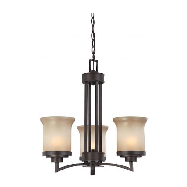 3 Light Dark Chocolate Bronze Saffron Glass Shades Chandelier Light Fixture