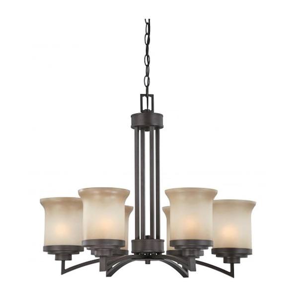 6 Light Dark Chocolate Bronze Saffron Glass Shades Chandelier Light Fixture