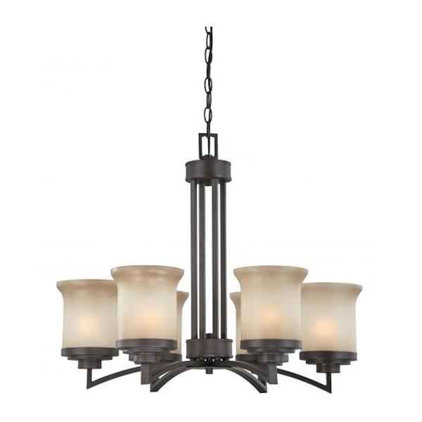 6 Light Dark Chocolate Bronze Saffron Glass Shades Chandelier Light Fixture