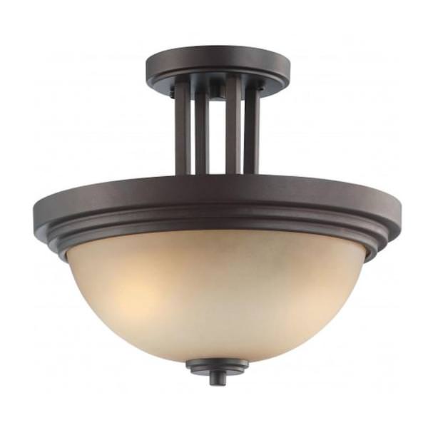 2 Light Dark Chocolate Bronze Saffron Glass Shade Ceiling Light Fixture