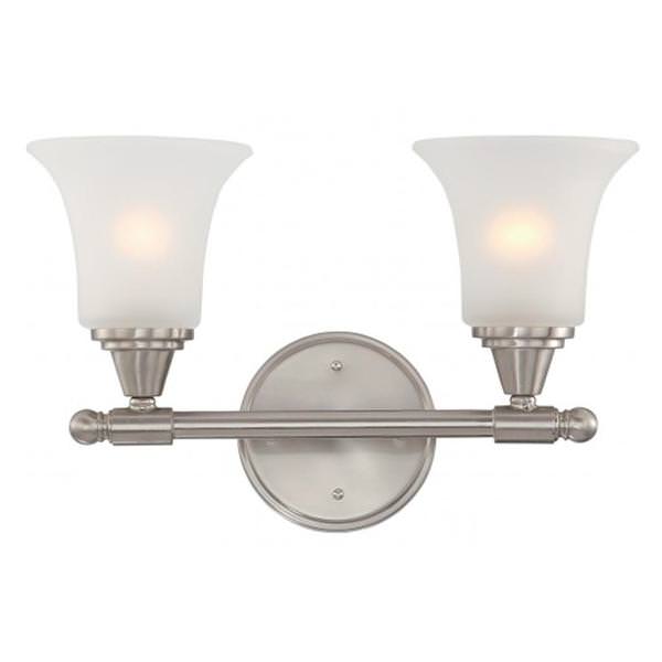 2 Light Brushed Nickel Frosted Glass Shades Vanity Light Fixture