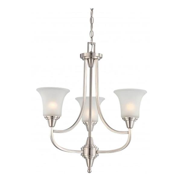 3 Light Brushed Nickel Frosted Glass Shades Chandelier Light Fixture