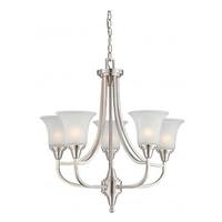 View 5 Light Brushed Nickel Frosted Glass Shades Chandelier Light Fixture