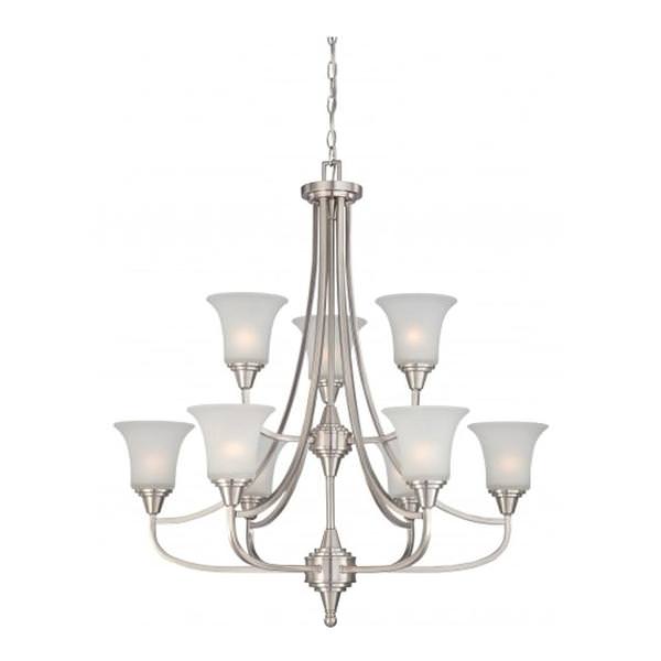 9 Light Brushed Nickel Frosted Glass Shades Chandelier Light Fixture