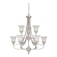 View 9 Light Brushed Nickel Frosted Glass Shades Chandelier Light Fixture