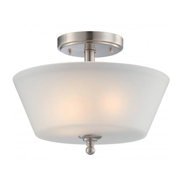 2 Light 13" Round Brushed Nickel Frosted Glass Shade Ceiling Light Fixture
