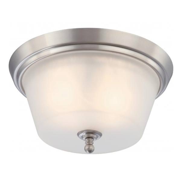 2 Light 13" Round Brushed Nickel Frosted Glass Shade Ceiling Light Fixture