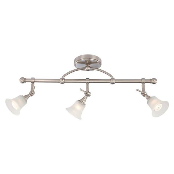 3 Light Brushed Nickel Frosted Glass Shades Fixed Track Bar Light Fixture