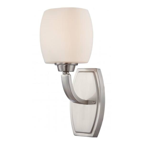 1 Light Brushed Nickel White Satin Glass Shade Vanity Light Fixture