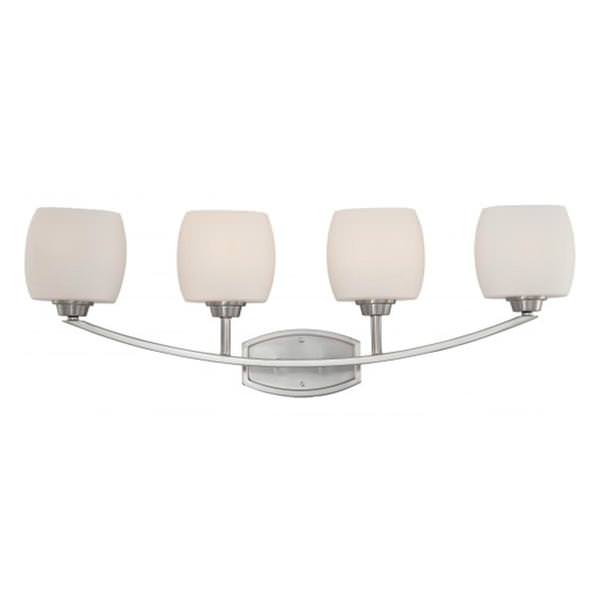 4 Light Brushed Nickel White Satin Glass Shades Vanity Light Fixture
