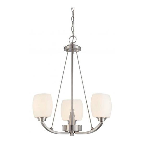 3 Light Brushed Nickel White Satin Glass Shades Chandelier Light Fixture