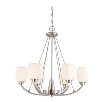 View 6 Light Brushed Nickel White Satin Glass Shades Chandelier Light Fixture