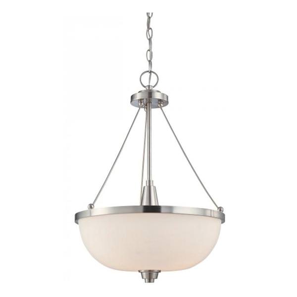 3 Light Brushed Nickel White Satin Glass Shade Pendant Light Fixture