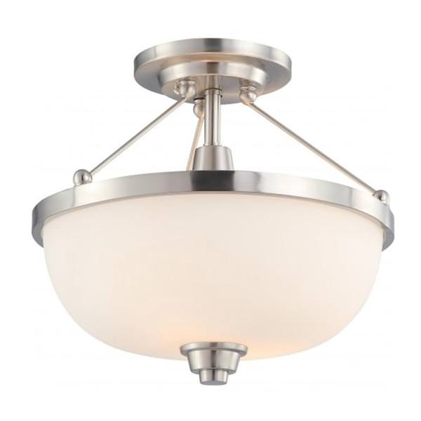 2 Light Brushed Nickel White Satin Glass Shade Ceiling Light Fixture