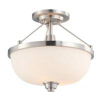 View 2 Light Brushed Nickel White Satin Glass Shade Ceiling Light Fixture