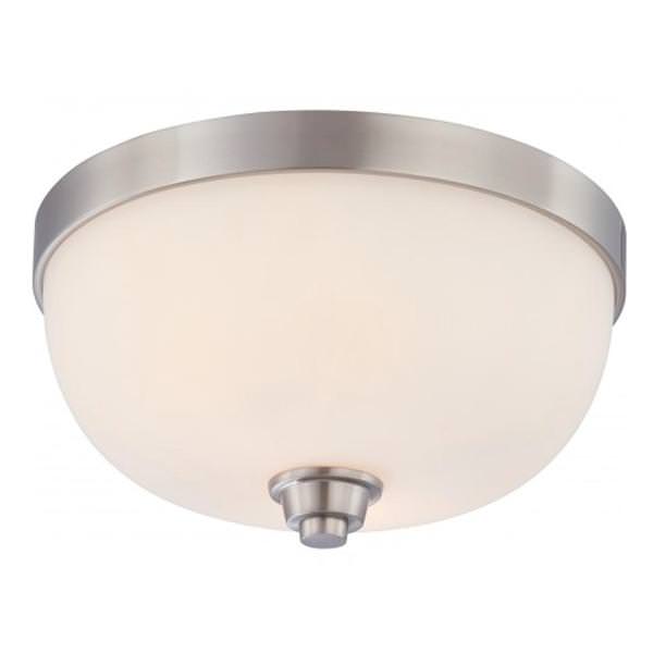 2 Light 13" Round Brushed Nickel White Satin Glass Shade Ceiling Light Fixture