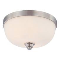 View 2 Light 13" Round Brushed Nickel White Satin Glass Shade Ceiling Light Fixture