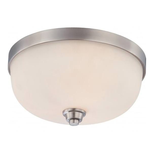 3 Light 15" Round Brushed Nickel White Satin Glass Shade Ceiling Light Fixture