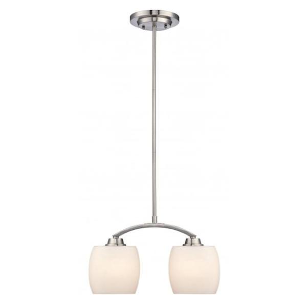 2 Light Brushed Nickel White Satin Glass Shade Mini Pendant Light Fixture